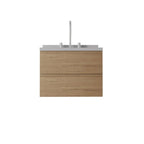 24" Brown Wood Floating Bathroom Vanity With White Sink And Two Drawers