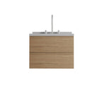 24" Brown Wood Floating Bathroom Vanity With White Sink And Two Drawers