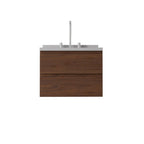 24" Brown Wood Floating Bathroom Vanity With White Sink And Two Drawers