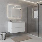 30" White Wood Floating Bathroom Vanity With Sink And Two Drawers