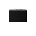 30" Black Wood Floating Bathroom Vanity With White Sink And Two Drawers