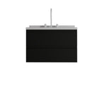 30" Black Wood Floating Bathroom Vanity With White Sink And Two Drawers