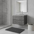 30" Gray Wood Floating Bathroom Vanity With White Sink And Two Drawers