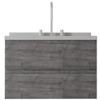 30" Gray Wood Floating Bathroom Vanity With White Sink And Two Drawers