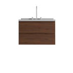 30" Brown Wood Floating Bathroom Vanity With White Sink And Two Drawers
