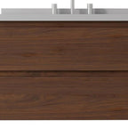 30" Brown Wood Floating Bathroom Vanity With White Sink And Two Drawers