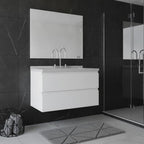 36" White Wood Floating Bathroom Vanity With Sink And Two Drawers