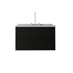36" Black Wood Floating Bathroom Vanity With White Sink And Two Drawers