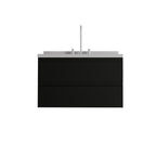 36" Black Wood Floating Bathroom Vanity With White Sink And Two Drawers
