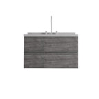 36" Gray Wood Floating Bathroom Vanity With White Sink And Two Drawers