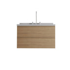 36" Brown Wood Floating Bathroom Vanity With White Sink And Two Drawers