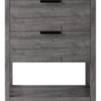 24" Gray Wood Freestanding Bathroom Vanity With White Sink And Two Drawers