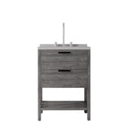 24" Gray Wood Freestanding Bathroom Vanity With White Sink And Two Drawers