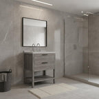 24" Gray Wood Freestanding Bathroom Vanity With White Sink And Two Drawers