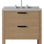 24" Brown Wood Freestanding Bathroom Vanity With White Sink And Two Drawers