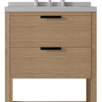 24" Brown Wood Freestanding Bathroom Vanity With White Sink And Two Drawers