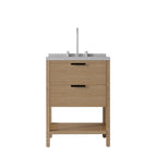 24" Brown Wood Freestanding Bathroom Vanity With White Sink And Two Drawers