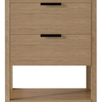 24" Brown Wood Freestanding Bathroom Vanity With White Sink And Two Drawers