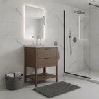 24" Brown Wood Freestanding Bathroom Vanity With White Sink And Two Drawers