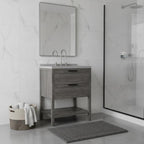 30" Gray Wood Freestanding Bathroom Vanity With White Sink And Two Drawers