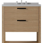 30" Brown Wood Freestanding Bathroom Vanity With White Sink And Two Drawers