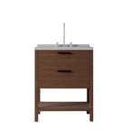 30" Brown Wood Freestanding Bathroom Vanity With White Sink And Two Drawers