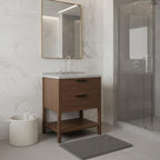 30" Brown Wood Freestanding Bathroom Vanity With White Sink And Two Drawers
