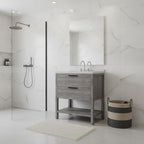 36" Gray Wood Freestanding Bathroom Vanity With White Sink And Two Drawers
