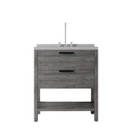 36" Gray Wood Freestanding Bathroom Vanity With White Sink And Two Drawers