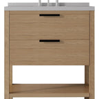 36" Brown Wood Freestanding Bathroom Vanity With White Sink And Two Drawers