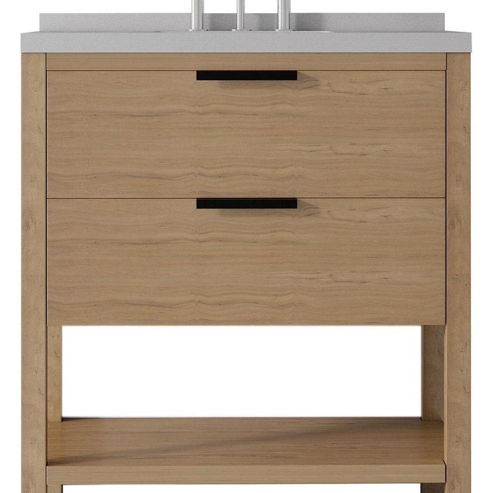 36" Brown Wood Freestanding Bathroom Vanity With White Sink And Two Drawers
