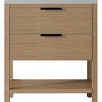 36" Brown Wood Freestanding Bathroom Vanity With White Sink And Two Drawers