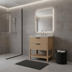 36" Brown Wood Freestanding Bathroom Vanity With White Sink And Two Drawers