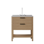 36" Brown Wood Freestanding Bathroom Vanity With White Sink And Two Drawers