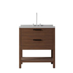 36" Brown Wood Freestanding Bathroom Vanity With White Sink And Two Drawers