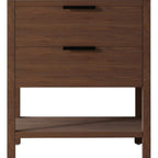 36" Brown Wood Freestanding Bathroom Vanity With White Sink And Two Drawers