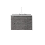 30" Gray Wood Floating Bathroom Vanity With White Sink And Two Drawers