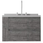30" Gray Wood Floating Bathroom Vanity With White Sink And Two Drawers