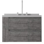30" Gray Wood Floating Bathroom Vanity With White Sink And Two Drawers