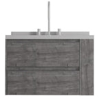 30" Gray Wood Floating Bathroom Vanity With White Sink And Two Drawers