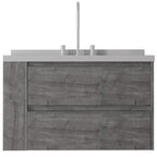 36" Gray Wood Floating Bathroom Vanity With White Sink And Two Drawers
