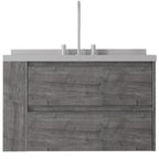 36" Gray Wood Floating Bathroom Vanity With White Sink And Two Drawers