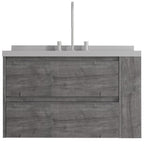 36" Gray Wood Floating Bathroom Vanity With White Sink And Two Drawers