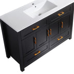 48" Black Wood Freestanding Four Door Bathroom Vanity With White Sink And Four Drawers