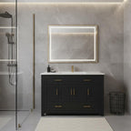 48" Black Wood Freestanding Four Door Bathroom Vanity With White Sink And Four Drawers