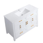 48" White Wood Freestanding Four Door Bathroom Vanity With Sink And Four Drawers