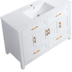 48" White Wood Freestanding Four Door Bathroom Vanity With Sink And Four Drawers