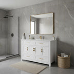 48" White Wood Freestanding Four Door Bathroom Vanity With Sink And Four Drawers