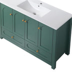 48" Green Wood Freestanding Four Door Bathroom Vanity With White Sink And Two Drawers
