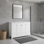 48" White Wood Freestanding Four Door Bathroom Vanity With Sink And Two Drawers